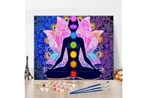 TISHIRON DIY Malen nach Zahlen, Indische Buddha Meditation 7 Chakra Yoga Malen nach Zahlen für Erwachsene, Mandala Bild Malen nach Zahlen Kits auf Leinwand mit Pinseln und Acrylpigment, 16" x 20"