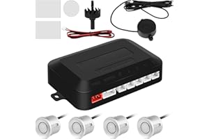 Bopfimer Sensor De Aparcamiento De Coche Parktronic 4 Sensores 22 Mm con Zumbador De Zumbador De De Respaldo Inverso-Plata