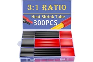 Crossarctic 300PCS 3:1 Ratio Heat Shrink Tubing, Adhesive Lined Marine Grade Heat Shrink Tube - 45/90MM Length 5 Size Perfect for Home, Automotive, Industrial, Dia. 2.4MM - 9.5MM (Black/Red)