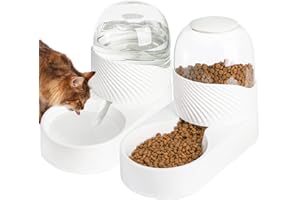Hacaroa 2 Pack Automatic Cat Feeder and Water Dispenser, 2 L Gravity Pet Food Feeder and Waterer Set, Self Feeding Dog Bowl for Small Pets, Puppy, Kitten, 100% BPA-Free, Easily Clean, White