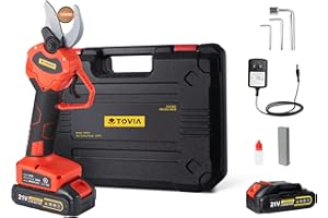 T TOVIA Cordless Pruning Shears, 21V Electric Pruner with 2 Pack 21V Lithium Battery, SK5 Blades, 1.2 Inch Cutting Diameter