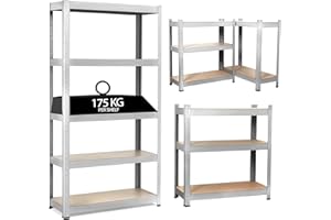 JupiterJX Garage Shelves Storage Shelving Unit, 5 Tier Heavy Duty 875KG Capacity Boltless Industrial Metal Racking Unit For Home/Office/Workshop/Warehouses (150 x 70 x 30cm, Galvanised)