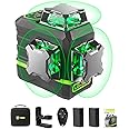 LasGoo Laser Level Self Leveling 360°x3 Green Cross Line Laser Tool for Construction and Picture Hanging, Remote Controller, Professional Magnetic Rotating Stand, 2 Rechargable Batteries - LG-3Ds