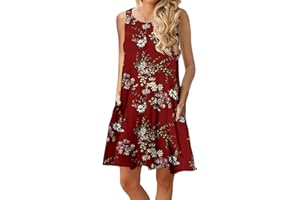 CHERFLY Donna Vestito Estivo Corto Casual Abito da Spiaggia Senza Maniche con Tasche