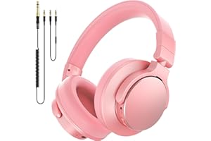 syndesmos Studio Kopfhörer Bluetooth, Over Ear Kopfhörer mit Kabel 6.35 & 3.5mm Klinke, 50mm Treiber, HiFi Kopfhörer mit Mikrofon, Geschlossen DJ Headphones für Studio, Podcast, Monitor, Handy, Rosa