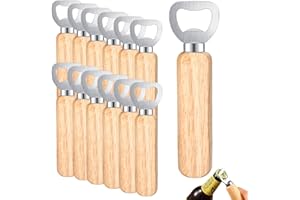 Royouzi Pack of 12 Bottle Openers, Wooden Beer Opener, Wooden Handle, Portable, Natural Wood Bottle Cap Opener for Home, Pub, Outdoor, Men (12 Pieces Wood Colour)