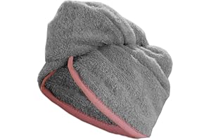 HOMELEVEL Turban frotte do włosów z gumą, dla dzieci, wykonany w 100% z bawełny, chłonny, stabilne siedzisko, 1 x szary