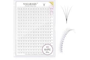 NAGARAKU 4D Volumen Pestañas Racimo 320 Fans Tallo Largo Abanicos Prefabricados Base Fina Y Puntiaguda Ruso Pelo a Pelo Esponjosas Natural Negro Premade Fans Eyelash 16 Filas Caja XL (0.07 C 9-14mm)