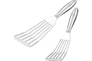 GOURMET EASY Set di Paletta cucina in acciaio inox - 1x Spatola per Pesce e Spatola per Cucinare Carne Gnocchi Uova - Impugnatura ergonomica - Lavabili in Lavastoviglie