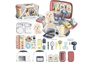 STAY GENT Jouet Veterinaire Enfant, 23 Pièces Malette Docteur avec Chien en Peluche & Transporte pour Nourrir et Soigner, Kit Veterinaire Jeu de Rôle Cadeau pour Jouet Garçons Filles 2 3 4 5 6 7 Ans