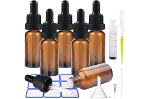 Impoditiongs 6Pcs Ambar Frasco Cuentagotas Cristal 30ml, Botellas Con Cuentagotas, con Embudo y Gotero, para uso en aceites esenciales y aromaterapia (Marrón)