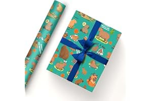 Bonamana Capybara - 5 fogli di carta da regalo, 51 x 75 cm, in carta kraft resistente, per feste di compleanno dei bambini, decorazione festiva (verde blu, divertente capybara)