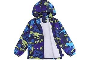 LACOFIA Veste Imperméable Enfant Garçon Veste Coupe Vent à Capuche Blouson de Pluie Léger Doublé de Maille pour Enfants 3~12 ans