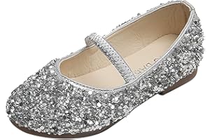 Rumity Mädchen Mary Jane Halbschuhe Prinzessin Paillette Ballerina mit Perlen Riemchen Klettverschluss Festliche Glitzer Schuhe Rot & Silber Mädchen Glitter Prinzessin
