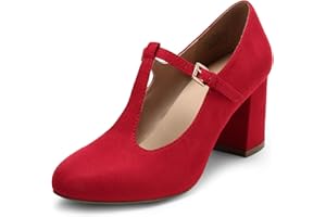 DREAM PAIRS Zapatos de Tacón Ancho Clásicos Mujer de Correa en TZapatos de Salón PU