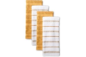 KitchenAid Albany Kitchen Towel Set 4-Pack 16"x26", Orange Sorbet Yellow/White