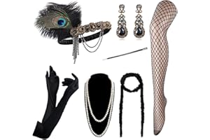 DRESHOW 1920s Accesorios Set Años 20 Fiesta Disfraz Gran Gatsby Diadema Collar Guantes Pendientes para Mujeres