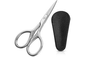 Mabor Edelstahl Bartschere mit Lederetui,Scharf Bartschere Rostfrei Augenbrauenschere Herren Mode Nasenhaarschere für Trimmen Bart Augenbrauen Nasenhaaren und Gesichtsrendering(9cm)