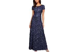 Alex Evenings Sukienka na specjalną okazję Kobiety Long Rosette Mother of the Bride Dress With Short Sleeves, Wedding Guest (1 w zestawie)