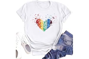 tiorhooe Gay Pride T Shirt Women Rainbow Flag Heart Shirts LGBT Pride Month T-Shirt Short Sleeve Tops