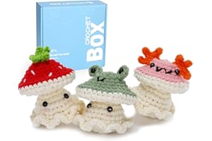 CROCHETBOX CROCHET BOX Crochet Kit for Beginners: Animal Mushroom Crochet Kit for Adult, Include Video Tutorial, Accessories, Learn How to Crochet, Birthday Gift