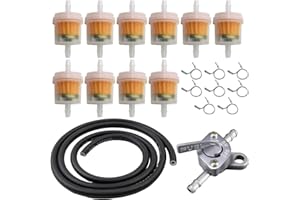 RBLEOTE Kraftstofffilter, 20 pcs Benzinfilter Kit, Universal 8mm Sprit Filter, Benzinfilter RasenmäHer, mit 10 Filtern Und 8 Schlauchschellen und Ventil, für Motorrad, Roller Mofa, Auto