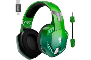 YOTMS Auriculares Gaming Inalámbricos - Compatibles con PS5, PS4, PC, Switch & Xbox - Sonido 7.1, Micrófono Extraíble con Cancelación de Ruido (Verde Eléctrico)