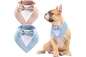 Oslueidy 2PCS Cane Tuxedo Formale Cane Bandana,Collare Regolabile Cane con Papillon Compleanno Cane Costume Da Festa Del Cane Abito Da Sposa Cane Tux Valentines Outfit (Blu Rosa, M)