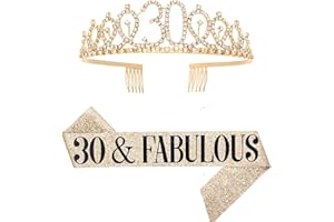 DIMETEY Geburtstag Königin Schärpe & Strass Tiara Kit - 21. 30. 40. 50. 60. Geburtstag Geschenke Geburtstag Schärpe für Frauen Geburtstag Party Supplies (Gold 30th)