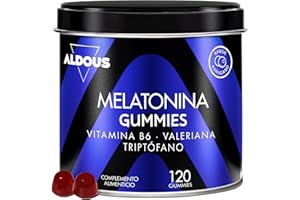 ALDOUS BIO Melatonine Gummies - 120 Gummies Sommeil avec Tryptophane, Valériane et Vitamine B6 - Bien dormir, sommeil mélatonine, insomnie - Arôme naturel de canneberge - Pour les amateurs de gummies