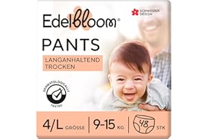 Edelbloom Premium 48 Size 4 (9-15 kg), Ultra Absorbent & Breathable, Hypoallergenic, Extra Soft & Gentle for Babies, Dermatologically Tested, Safe Leak Protection, Day & Night