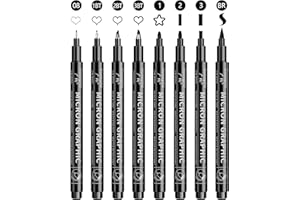 OFFCUP Stylos Noir a Pointe Fine, 8pcs Feutres Dessin, Professionnel Artist Pen, Stylos Feutre, Caligraphie Ecriture Kit pour Manga écriture Signature Conception d'illustration Dessin Bullet Journal