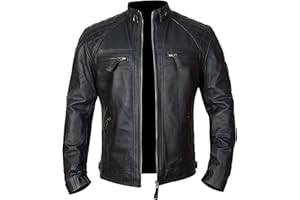 Fashion_First Vintage Retro Mens Cafe Racer Antique Biker Leather Jacket Collection - Genuine Cowhide Leather