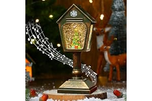 Juldekoration lykta, jul snöbollslykta med musik, jullykta med varmt vitt LED-ljus, jullykta vintage med glittrande snökula nattlampa för öppen spis bordsdekoration