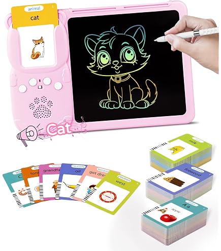Italiano Standard, Flashcard Giocattoli Educativi per Bambini da 1-6 Anni, 192 Fogli 384 Parole per L'apprendimento Audio, Giocattoli Sensoriali Montessori per La Logopedia Dell'autismo Rosa