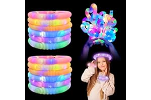 HONPHIER 12 Pack Pop Tubes Lumineux Fidget Jouets Sensoriels de Tuyau pour Enfant Baton Lumineux LED Bâtons Lumineux Party Favours Fournitures de Fête Lumineuses (Macarons)