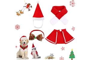 HUAHUANGHUI 4 Piezas,Disfraz de Navidad para Mascotas,Traje de Navidad Perro pequeño,Gorro y Bufanda de Gato de Navidad,Disfraz De Gato Navidad,Disfraz de Papá Noel de Pet (M)