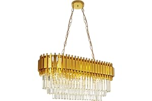 Seenvlog Modern Luxury Crystal Pendant Light Golden Crystal Chandelier Lights 3-Tier Raindrop Chandelier Light Fixture Flush Mount Ceiling Light for Dining Room Living Room Table Foyer,L80cm*W30cm