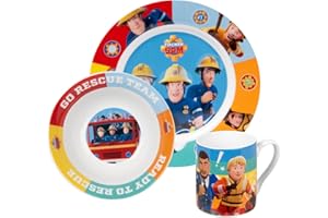 UNITED LABELS Strażak Sam zestaw śniadaniowy dla dzieci – 3-częściowy zestaw naczyń, talerze, miska i filiżanka z porcelany