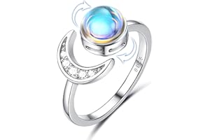 Ledander Anxiety Open Ring for Women, Adjustable Ring Silver Thumb Rings, Anti Stress Star Moon Spinner Ring Fidget Ring with Cubic Zirconia for Mother Girl Friends