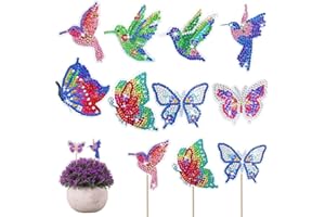FineGood 8 Pcs Diamond Art Painting Kit, Bird Butterfly Diamond Paint for Garden Yard Decor, DIY Stakes Diamond Art Kits Adult Crafts
