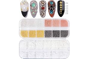 ‎GZMAYUEN GZMAYUEN Kaviar Perlen Dekor für Nägel, 1mm/1.2mm/1.5mm Micro Nägel Kaviar Golden Silbrig Schwarz Roségold, Flacher Boden Halbkreis Beige Weiß Nagel Perlen 2/3/4mm