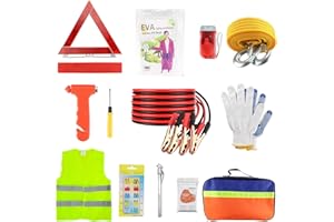 ANESTY 13-in-1 Auto Notfall-Werkzeugset, Auto Sicherheitsset für Reisen, Pannenhilfe Set mit Überbrückungskabeln, Warndreieck, Warnweste, Abschleppseil, Auto-Sicherheitshammer, Aufbewahrungstasche