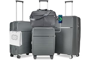 Joyway Set de 4 Valises, PP Ensemble de Valise Cabine de Voyage, Ultra-Légères, Rigides et Rotatives à 360°, Trolley Expansibles avec Serrure TSA Comprenant 1 Sac Imperméable - 20/24/28''