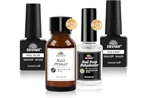 EBANKU Set di 4 disidratatori per unghie in gel e primer per unghie e top coat, preparazione naturale professionale per unghie acriliche/smalto/colla adesiva 6 in 1, kit per punte per donne