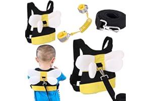 XFLYP Bambino a Piedi Guinzaglio di Sicurezza, 3 in 1 Imbracatura di Sicurezza e 1.5m Anti perso Collegamento del Polso con serratura, Guinzaglio elastico di sicurezza con Ali di Farfalla(Giallo)