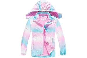 FEWLBY Giacca Impermeabile con Cappuccio - Ragazze Impermeabile con Cappuccio Giacca a Vento Bambini Cappotto Foderato in Pile Bambini Capispalla 7-8 Anni