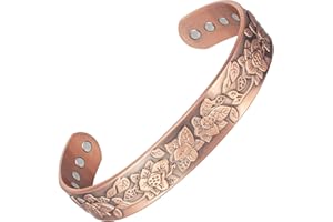 EnerMagiX Copper Magnetic Bracelet for Men Women, 100% Solid Copper Cuff Bangle with 8 3500 Guass Magnets, Adjustable Size Brazaletes