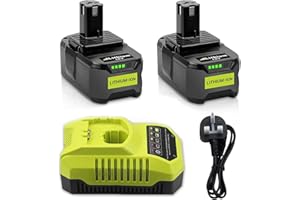 BONADGET 2X 18V 5.5Ah P108 Replacement Battery for Ryobi + 4A P117 Charger Compatible with Ryobi One+ Battery RB18L50 RB18L25 RB18L40 RB18L20 RB18L15 RB18L13 P102 P103 P104 P105 P106 P107 P108