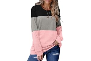 Magritta Women Long Sleeve Jumpers Crew Neck T Shirt Blouse Color Block Pullover Tops